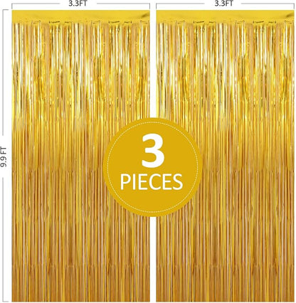 Birthday Party Decorations: 3 Pack 3.3 x 9.9 ft Gold Foil Fringe Curtains Party - Image 2