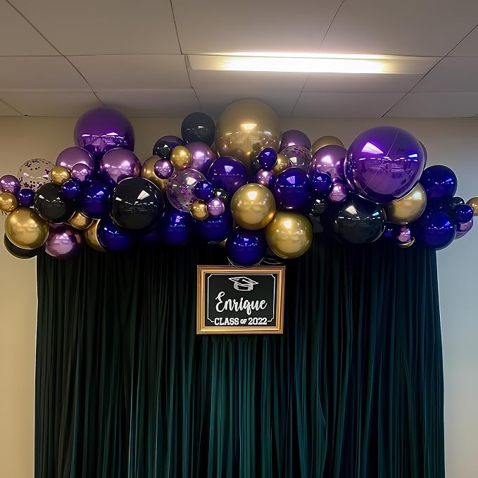HILAVO Purple Black and Gold Balloon Arch Kit Graduation Balloon Garland Dark - Image 4