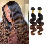 Body Wave Ombre Bundles Human Hair T1B/2/30 Chestnut Brown Ombre Color 2 Bundles of 12 Inch 100% Real Human Hair Unprocessed Raw Material For Quicky Weave
