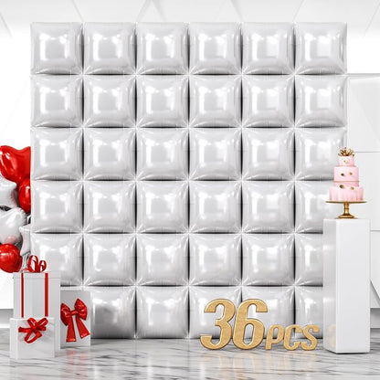 NISOCY 36PCS White Square Foil Balloons Wall Backdrop | Double Sided Pearl by NISOCY
