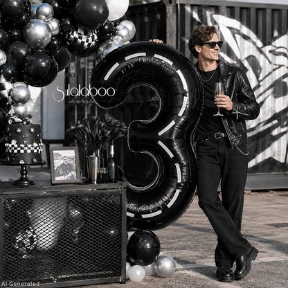 Race Car 40 Inch Black 3 Big Large Helium Balloon Number 0-9 | Track Giant - Image 3