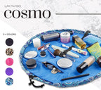 Lay-n-Go Cosmo Layflat Drawstring Cosmetic & Makeup Bag Organizer - Portable Drawstring Bag w/Zipper Pocket, Makeup Loops & More - Durable, Machine Washable Toiletry Bag for Travel (22", Blue Paisley)