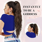 Flufymooz Ponytail Extension, Flexible Wrap Around Ponytail Extension Long Wavy Curly Ponytail Hair Extensions Natural pony tail Synthetic Hairpiece for Women 32 Inch (Champagne Blonde)