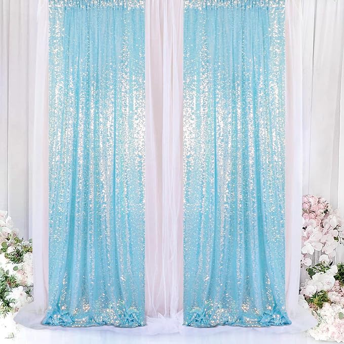 ShinyBeauty Aqua Backdrop Curtains Sequin Curtains 2 Panels 2FTx8FT Sequin - Image 3