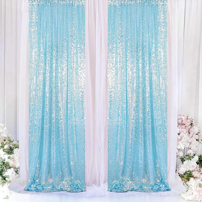 ShinyBeauty Aqua Backdrop Curtains Sequin Curtains 2 Panels 2FTx8FT Sequin - Image 3