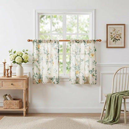 MYSKY HOME Floral Kitchen Curtains 30 Inches Linen Tier Curtains Farmhouse - Image 8