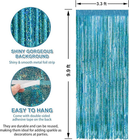 7 Pack 3.3 x 9.9 ft Holographic Blue Tinsel Streamers Party Decorations | Foil - Image 2