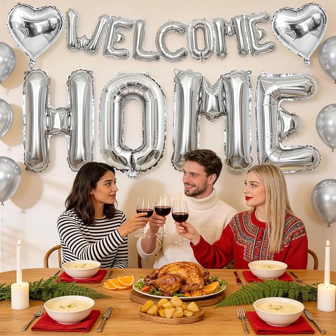 Welcome Home Balloons Silver, 40Inch HOME and 16Inch Welcome Foil Balloons - Image 5