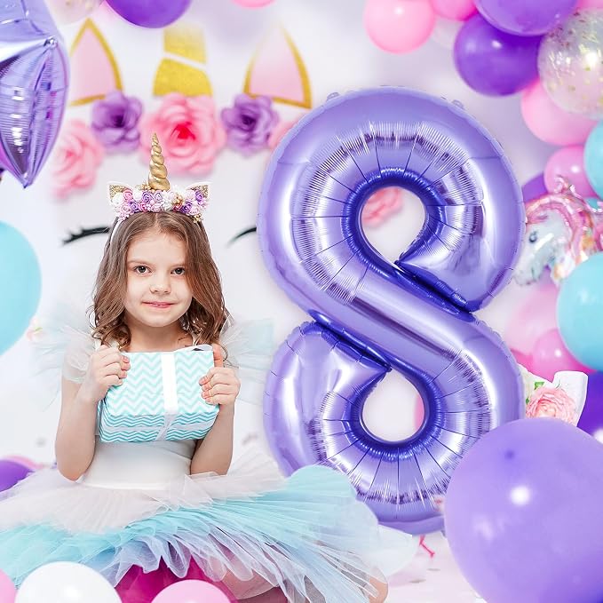 Purple Number 8 Balloon 40 Inch, Big Large Foil Helium Number Balloons - Image 4