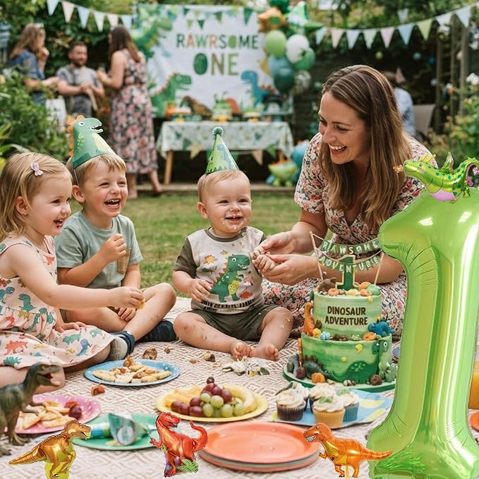 Dinosaur 1st Birthday Decorations 40 Inch Giant Green Number 1 Foil Balloon | - Image 5