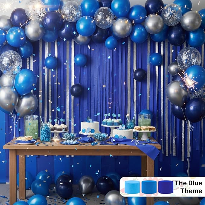 PartyWoo Blue Dark Royal Blue Crepe Paper Streamers 6 Rolls 492 FT | Graduation - Image 2