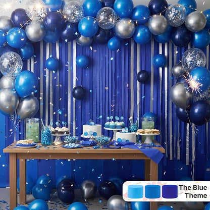 PartyWoo Blue Dark Royal Blue Crepe Paper Streamers 6 Rolls 492 FT | Graduation - Image 2
