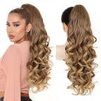 ALXNAN Ponytail Extension,24 Inch Claw Clip in Long Curly Wavy Dark Ash Blonde with Golden Ends Ponytail Hair Extension Jaw Clip on Pony Tails Hairpiece for Women