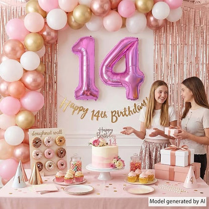 Pink Number 14 Balloon 40 Inch, Shiny Foil Double Digit Party Supplies | - Image 2