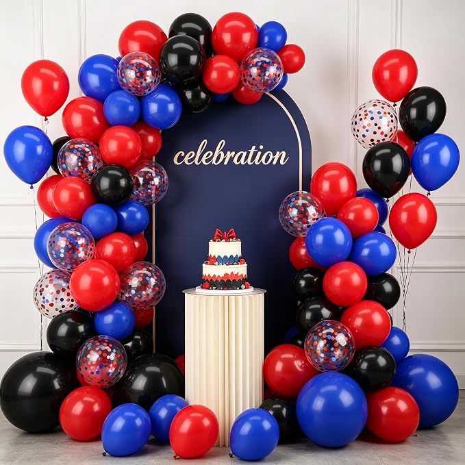 Zesliwy Red Blue Black Balloons Set, Party Decoration | Dark Royal Blue Black - Image 8