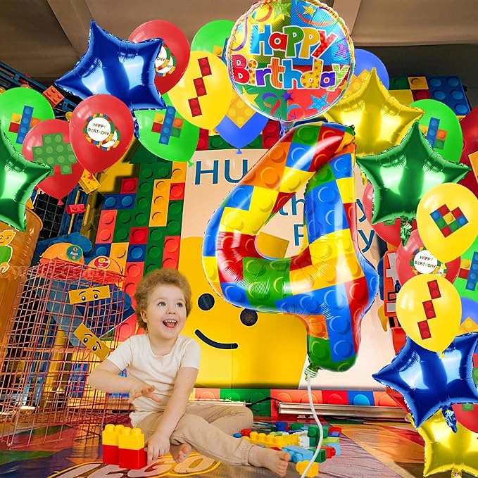 40 Inch Building Block Number Balloon Colorful Block Foil Balloons Block Themed - Image 3