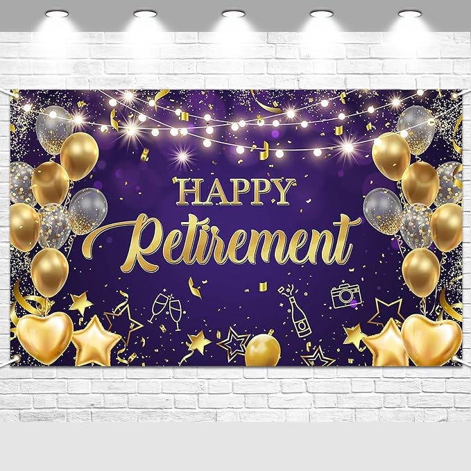 Happy Retirement Backdrop Purple and Gold Happy Retirement Sign Banner Photo by AVEZANO