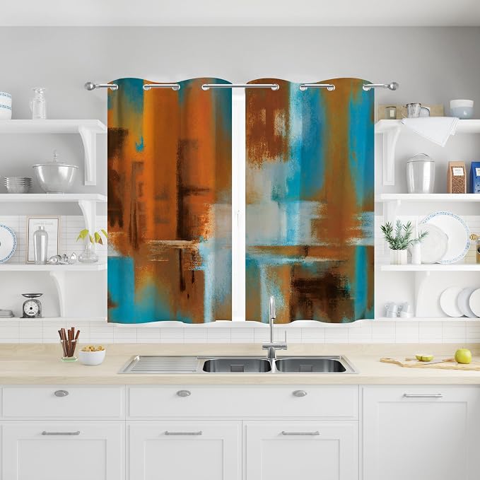 Asuexpect Rust Curtains 2 Panels Abstract Kitchen Curtain Room Darkening by Asuexpect