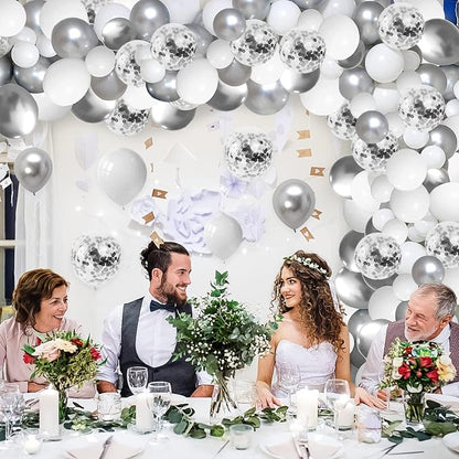 White and Silver Balloons Garland Arch Kit 5"10 Inch 12" White Silver Metallic - Image 7