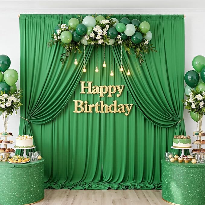 10ftx10ft Wrinkle Free Green Backdrop Curtains - Image 5