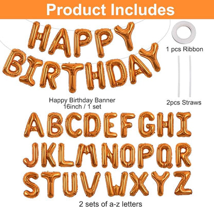 TONIFUL 65 Pcs 16 Inch Orange Happy Birthday Balloons and 2 Sets A-Z Foil - Image 2