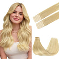 GOO GOO Tape in Hair Extensions Human Hair, 18AT60A Pearl Ash Blonde Highlights, 16inch 25g 10pcs, Skin Weft Seamless Invisible, Silky Straight with Thick Ends, Remy Human Hair