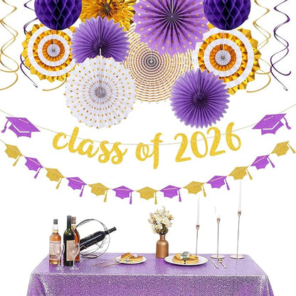 Purple-White Gold Party-Decorations Graduation Banner-Streamers - Image 6