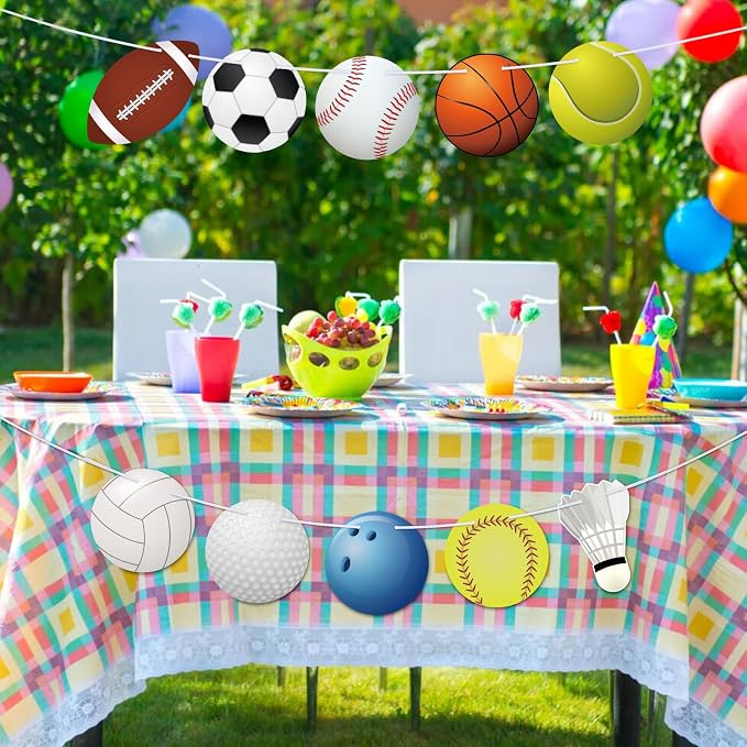 Hooqict Sports Themed Party Decorations Happy Birthday Banner Baseball Football - Image 6