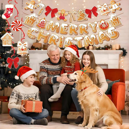 Merry Christmas Banners Gingerbread Theme, Pre-Strung Xmas Party Decorations - Image 5