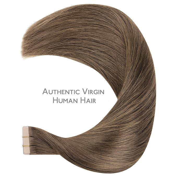 WENNALIFE Tape in Hair Extensions Human Hair Light Ash Brown Tape in Extensions, 10pcs 25g 14 inch Remy Invisible Tape Ins Straight Colored Soft Real Human Hair Tape in Extensions Refill Set