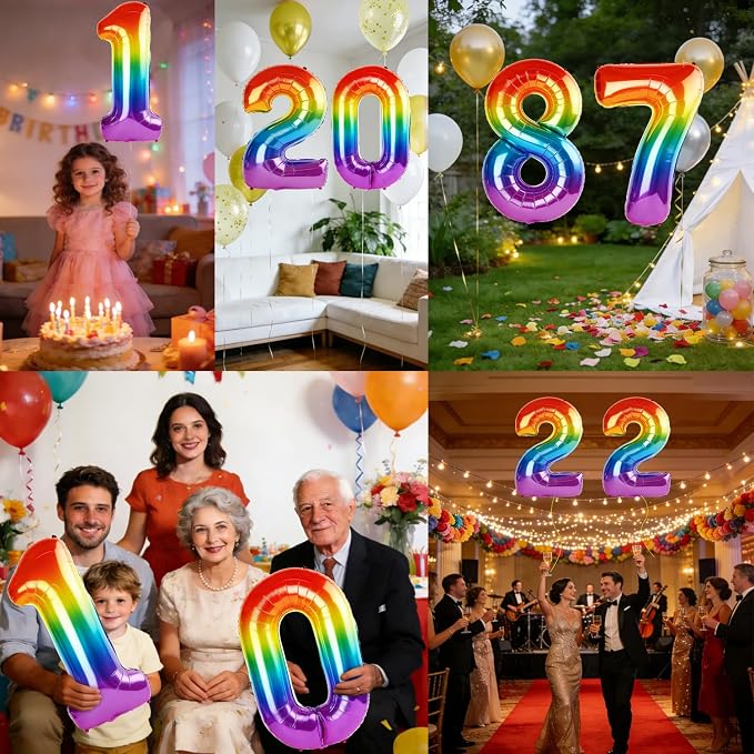 40 Inch Number 87 Balloons for 87th Birthday Party Decorations, 0-100 Rainbow - Image 7