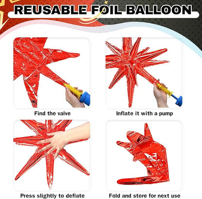 HILAVO 6PCS Black Red Star Balloons, 22Inch Large Star Balloon Foil Balloons - Image 8