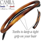 Camila Paris CP2249 French Hair Barrette Clip for Women, Handmade, Side Slide-in Metal-Free Closure Strong Hold Grip Hair Clips for Girls, No Slip Durable Styling Hair Accessories, Made in France