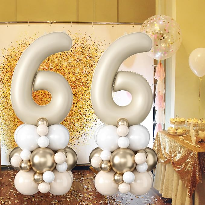 40 Inch Cream Number 6 Birthday Balloon Beige White Sand Number Six Foil - Image 4