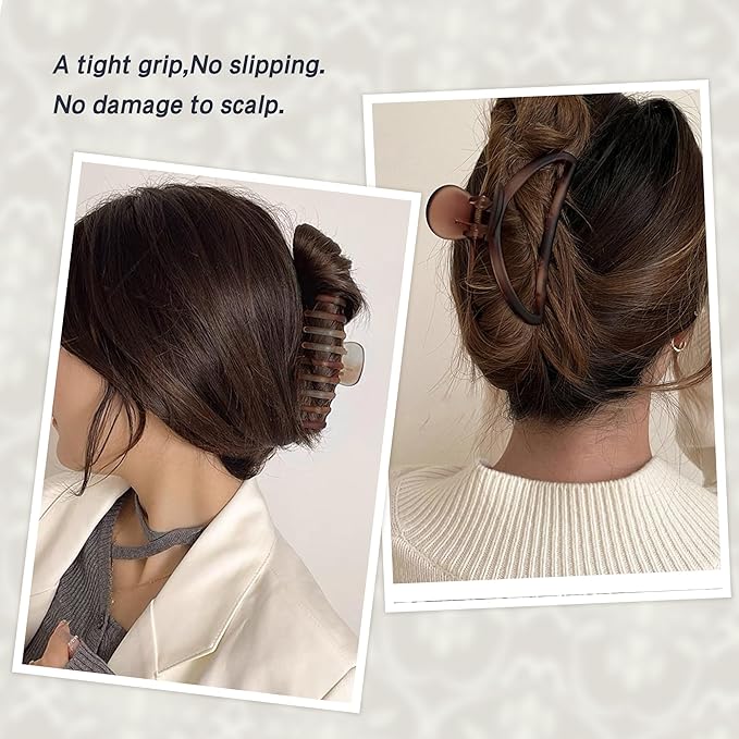 5 Pcs Big Hair Claw Clips Matte Claw Clips for Women Gradient Amber Brown Strong Hold Non-Slip Large Hair Clips for Long Thick/Thin Hair with Multi-Styles Hair Accessories