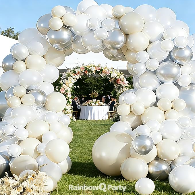 RainbowQ 165 Pcs Double Stuffed Pearl White Balloons Arch Different Sizes | - Image 7
