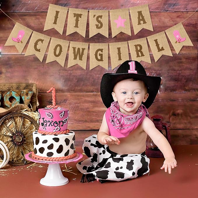 ANGOLIO 2Pcs Western Cowgirl Burlap Banners Baby Shower Themed Party Decoration - Image 5