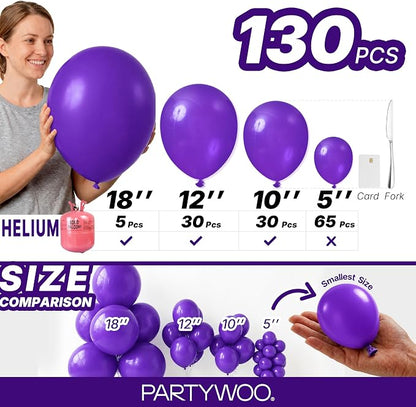 PartyWoo Dark Purple Balloons 130pcs Royal Purple Color 18 12 10 5 Inch | 18 12 - Image 7