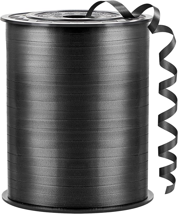 Black Curling Ribbon, 500 Yards, 1/5 Inch | by CLUEWR