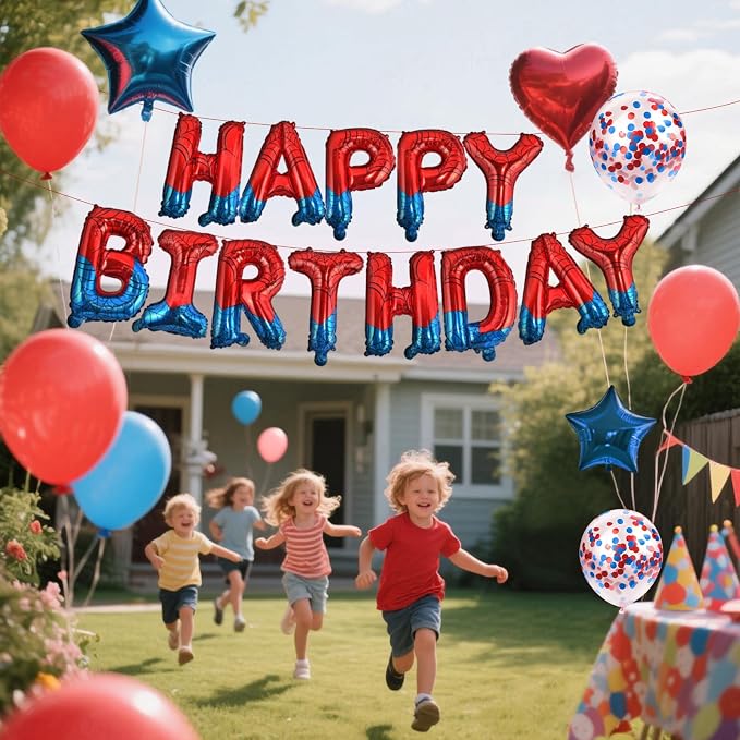 CANREVEL Happy Birthday Banner Decorations + Sign Balloons, Spider | 13pcs 16 - Image 5