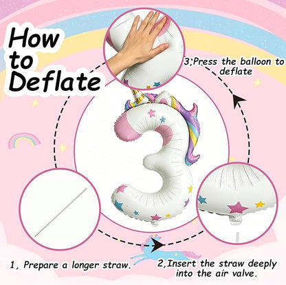Unicorn Theme Number 3 Balloon, 40 Inch Foil Number Balloon - Image 3