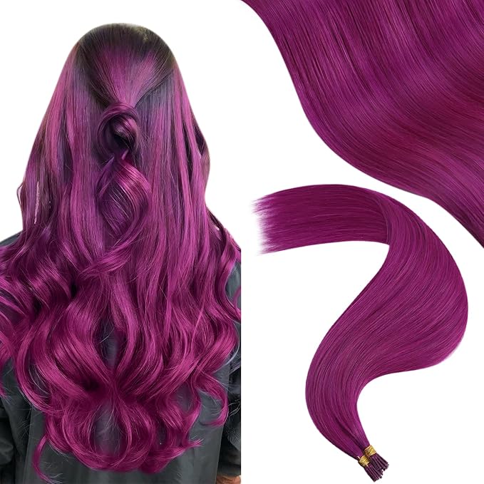 YoungSee I Tip Hair Extensions Human Hair Purple Itip Human Hair Extensions Colorful Human Hair Extensions I Tips Purple I-Tip Remy Hair 25g 40s Cold Fusion 14In for Party