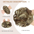 Messy Bun Hair Piece Wavy Curly Scrunchies Fluffy Donut Thick Updo Elegant Chignon Hairpieces for Women Girls, Blonde Mix Light Brown 1.4oz