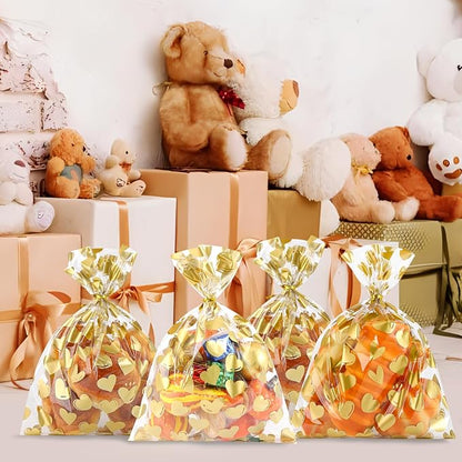 COQOFA 50 Pcs 9X12 IN Gold Heart Cello Cellophane Treat Bags - Image 6