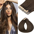 GOO GOO Tape in Hair Extensions Human Hair, 4A Chocolate Brown, 10inch 60g 40pcs, Skin Weft Seamless Invisible, Silky Straight with Thick Ends, Remy Human Hair