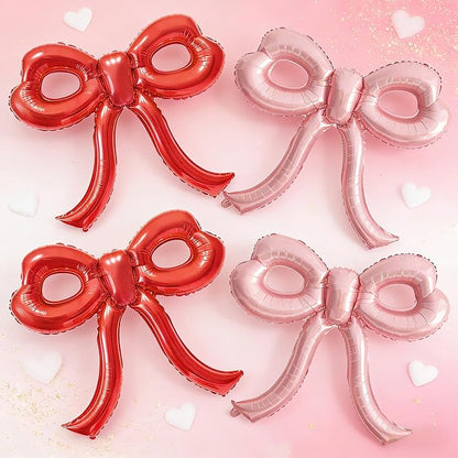 4 Pcs Red and Pink Bow Balloons Bow Party Decorations by Unknown