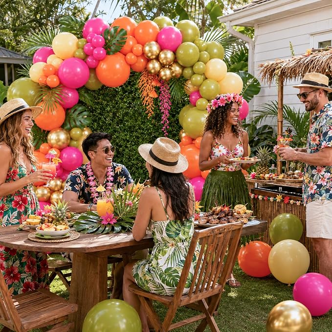 Tropical Hawaiian Balloons Arch Garland Kit, Olive Green Hot Pink Orange Yellow - Image 4