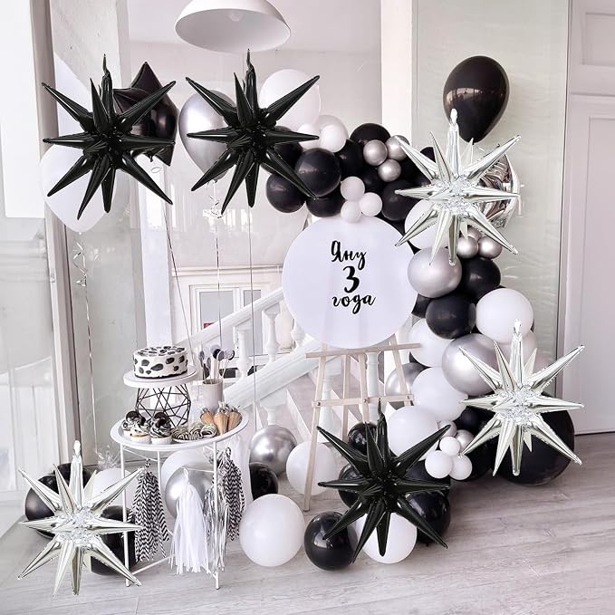 HILAVO 6PCS Silver Black Star Balloons, 22Inch Large Star Balloon Foil Balloons - Image 6