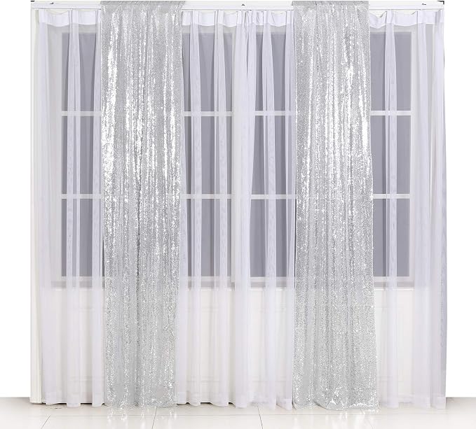 Poise3EHome Silver Sequin Backdrop Curtains, 2ft x 8ft Sequin Photography - Image 2