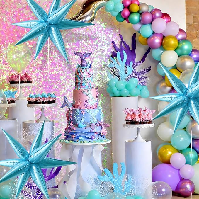 Light Blue Star Balloons Foil Mylar Spike Ballons Giant Frozen Birthday Party - Image 5